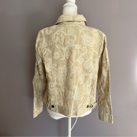 🔥Host Pick🔥Carole Little 100% linen embroidered button down jacket Size XS/Small - Picture 3 of 13